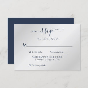 Moderne Hochzeit von Navy Blue und Silver RSVP Karte
