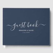 Moderne Hochzeit von Navy Blue und Silver Script Gästebuch (Vorderseite)