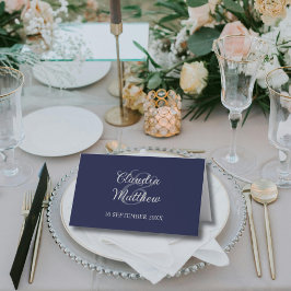 Moderne Hochzeit von Navy Blue und Silver Script Platzkarte