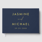 Moderne Hochzeit von Navy und Gold Foil Foto Gästebuch (Vorderseite)