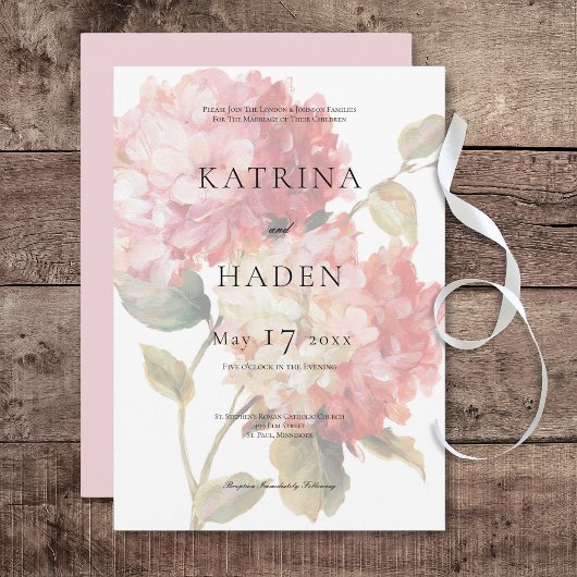 Moderne Hochzeit von Pink Blush Hydrangea Einladung