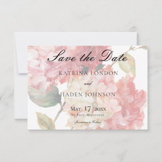 Moderne Hochzeit von Pink Blush Hydrangea Save The Date (Vorderseite)