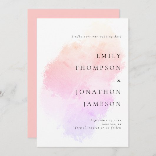 Moderne Hochzeit von Pink Coral Save The Date (Vorne/Hinten)