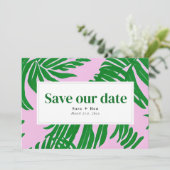 Moderne Hochzeit von Pink und Green Beach Palm Tre Save The Date (Stehend Vorderseite)