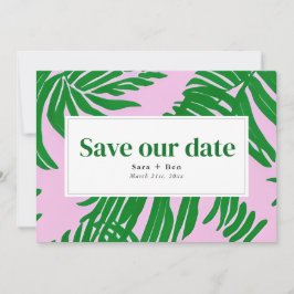 Moderne Hochzeit von Pink und Green Beach Palm Tre Save The Date