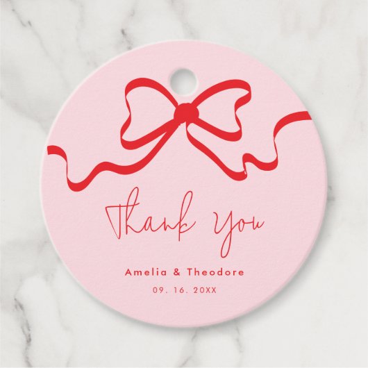Moderne Hochzeit von Rosa Bow Geschenkanhänger (Vorderseite)