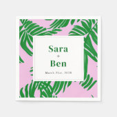 Moderne Hochzeit von Rosa und Grün-Palmen Serviette (Vorderseite)