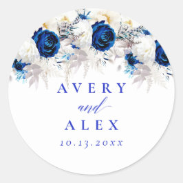 Moderne Hochzeit von Royal Blue & White Floral Runder Aufkleber