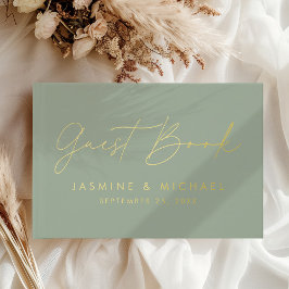 Moderne Hochzeit von Sage and Gold Foil Script Fot Gästebuch
