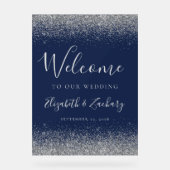 Moderne Hochzeit von Silver Glitzer Navy Blue Acrylschild (Vorderseite)