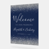 Moderne Hochzeit von Silver Glitzer Navy Blue Acrylschild (Winkel)