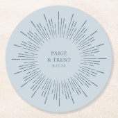 Moderne Hochzeit von Slate Blue Sunburst Runder Pappuntersetzer (Vorderseite)