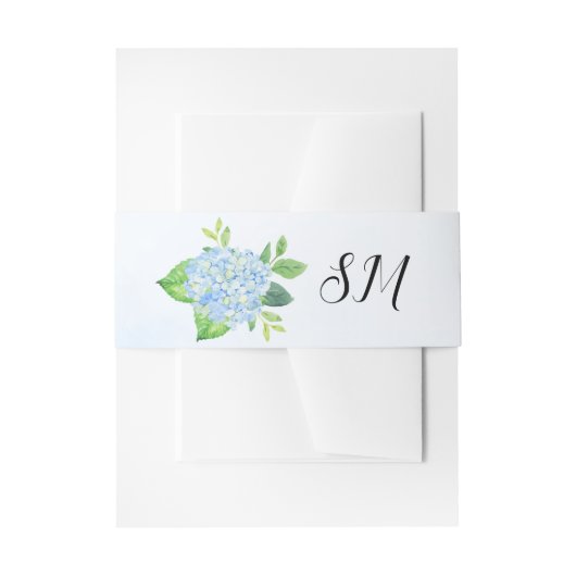 Moderne Hochzeit von Watercolor Blue Hydrangea Einladungsbanderole (Vorderseite Beispiel)