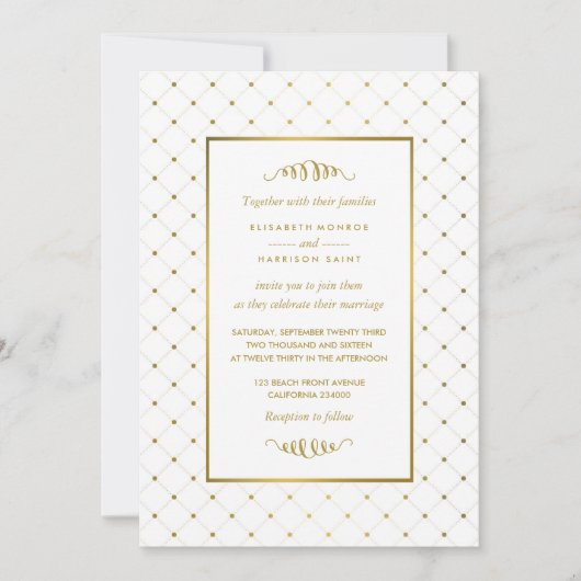 Moderne Hochzeit von White & Gold Foil Einladung (Vorderseite)