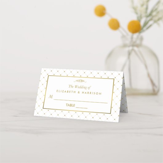 Moderne Hochzeit von White & Gold Foil Platzkarte (Vorderseite)