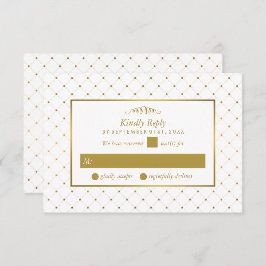 Moderne Hochzeit von White & Gold Foil RSVP Karte (Vorne/Hinten)