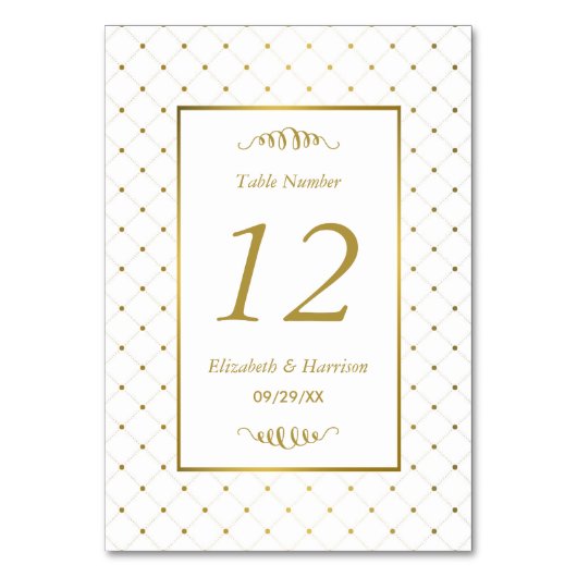 Moderne Hochzeit von White & Gold Foil Tischnummer (Vorderseite)