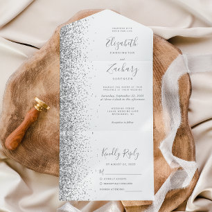 Moderne Hochzeit von White Gray Silver Glitzer All In One Einladung