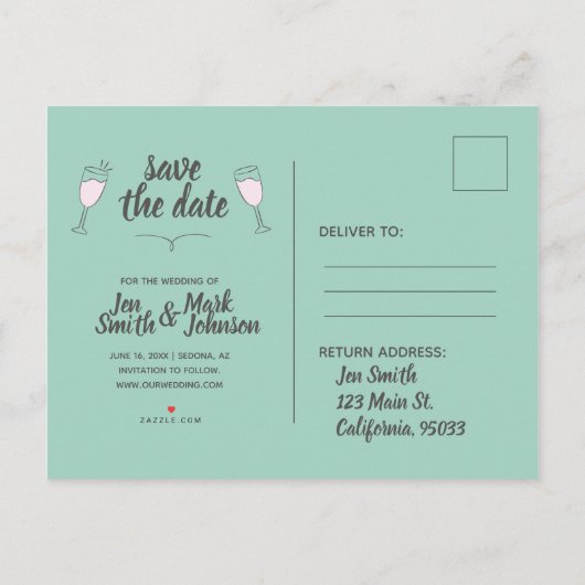 Moderne Hochzeit wir werden heiraten Doodle Ankündigungspostkarte (Rückseite)