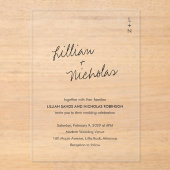 Moderne Hochzeit zeitgenössischer Schrift Acryleinladungen (Vorderseite)