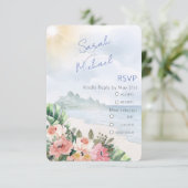 Moderne Hochzeiten am Strand und am Flora RSVP Karte (Stehend Vorderseite)