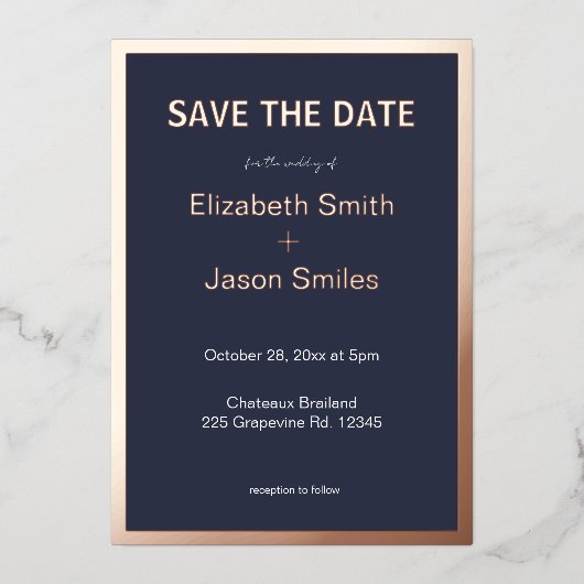 Moderne Hochzeiten an den Goldgrenzen der Marine r Folieneinladung (Vorderseite)