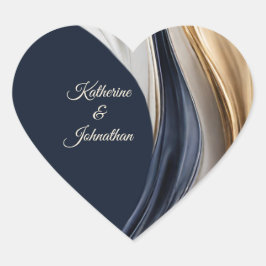 Moderne Hochzeiten - Blau, Weiß und Gold Herz-Aufkleber