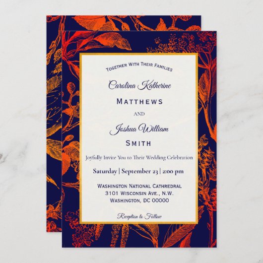 Moderne Hochzeiten der Seestreitkräfte in Orange-B Einladung (Vorne/Hinten)