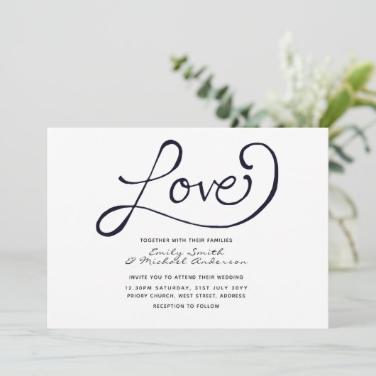 Moderne Hochzeiten - Einfach Schwarz-weiß Einladung (Stehend Vorderseite)