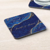 Moderne Hochzeiten Gold und Blau Eleganter Individ Getränkeuntersetzer (Linke Seite)