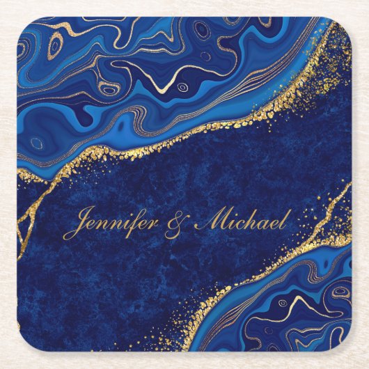 Moderne Hochzeiten Gold und Blau Eleganter Individ Rechteckiger Pappuntersetzer (Vorderseite)