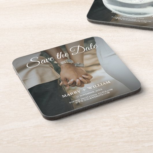Moderne Hochzeiten im Foto sichern das Datum Elega Getränkeuntersetzer (Linke Seite)