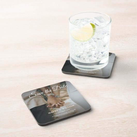 Moderne Hochzeiten im Foto sichern das Datum Elega Getränkeuntersetzer (Rechte Seite)