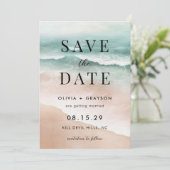 Moderne Hochzeiten im Sommer am Strand retten das  Save The Date (Stehend Vorderseite)