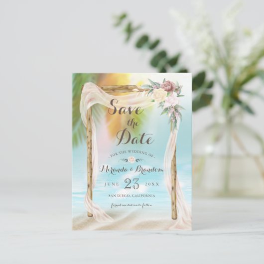 Moderne Hochzeiten in der tropischen Bucht retten Ankündigungspostkarte (Stehend Vorderseite)