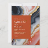 Moderne Hochzeiten in Navy Blue und Orange Agate Einladung (Vorderseite)
