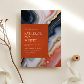 Moderne Hochzeiten in Navy Blue und Orange Agate Einladung