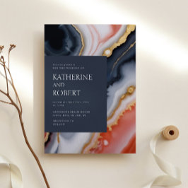 Moderne Hochzeiten in Navy Blue und Orange Agate Einladung