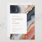 Moderne Hochzeiten in Navy Blue und Orange Agate Einladung (Vorderseite)