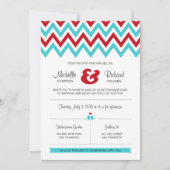 Moderne Hochzeiten in Red and Aqua Zickzack & Love Einladung (Vorderseite)