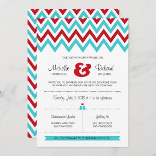 Moderne Hochzeiten in Red and Aqua Zickzack & Love Einladung