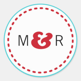 Moderne Hochzeiten in Red and Aqua Zickzack & Love Runder Aufkleber