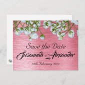 Moderne Hochzeiten in Rosa und Weiß mit Blumen ret Ankündigungspostkarte (Vorne/Hinten)