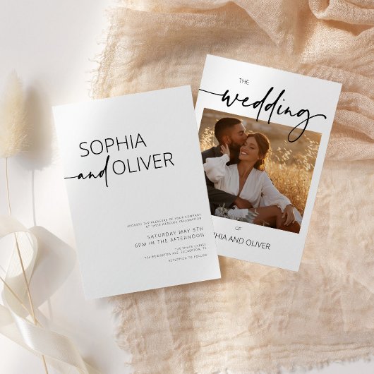 Moderne Hochzeiten in Schwarz und Weiß-Foto Einladung