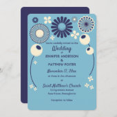 Moderne Hochzeiten mit Blau und Creme Geometric Bl Einladung (Vorne/Hinten)