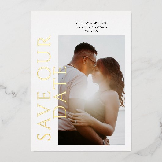 Moderne Hochzeiten mit Gold Foil retten das Datum Folieneinladung (Vorderseite)