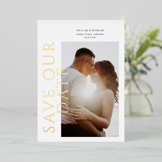 Moderne Hochzeiten mit Gold Foil retten das Datum Folieneinladung (Stehend vorne)