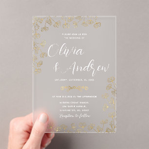 Moderne Hochzeiten mit weißer Blüte und Gold in Im Acryleinladungen