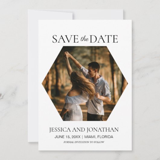 Moderne Hochzeiten retten das Date Hexagon-Foto Save The Date (Vorderseite)
