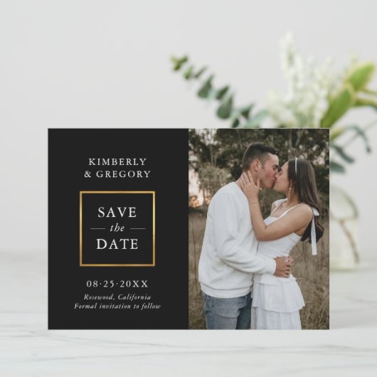 Moderne Hochzeiten retten das Datum Schwarzes Gold Save The Date (Stehend Vorderseite)